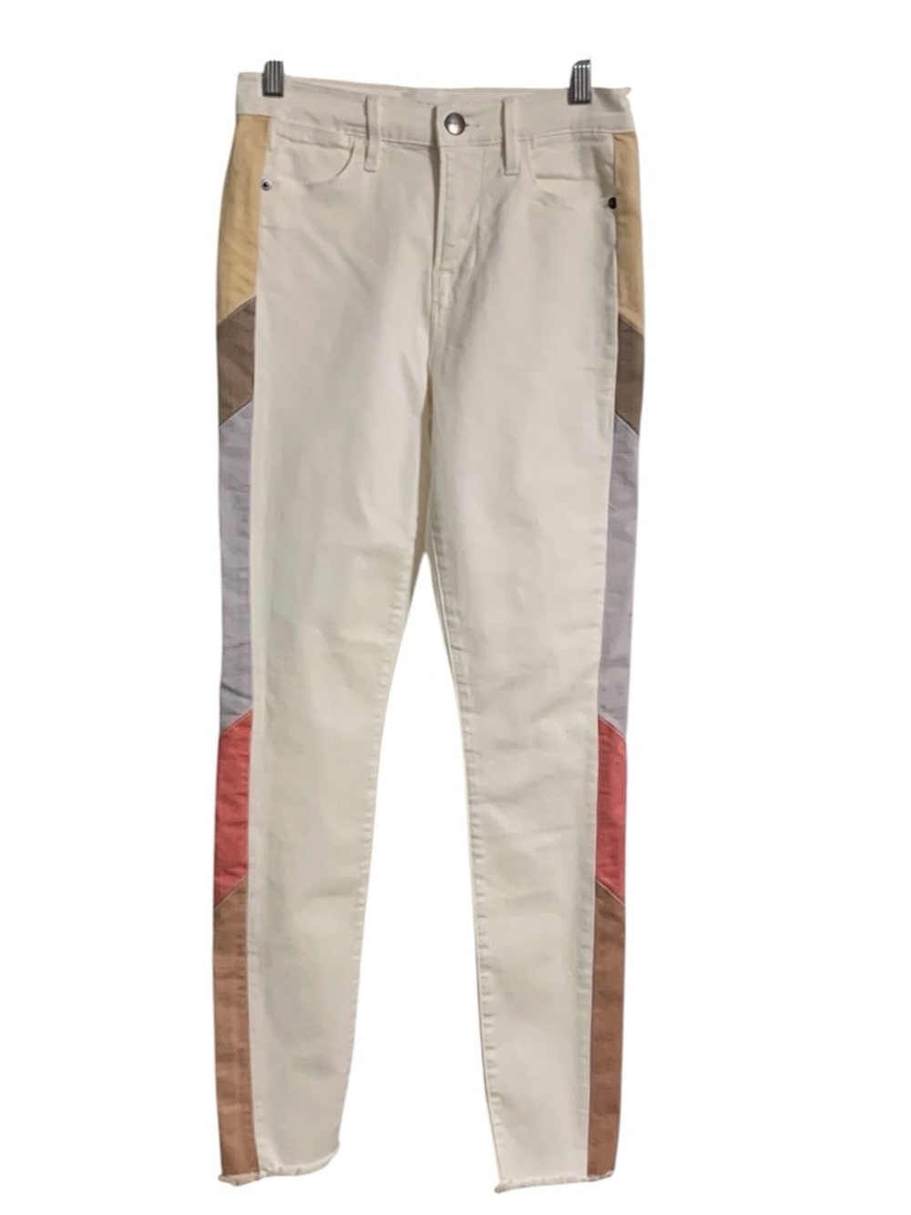 Frame Le High Skinny Jeans White w/Contrast Side Panels, size 26